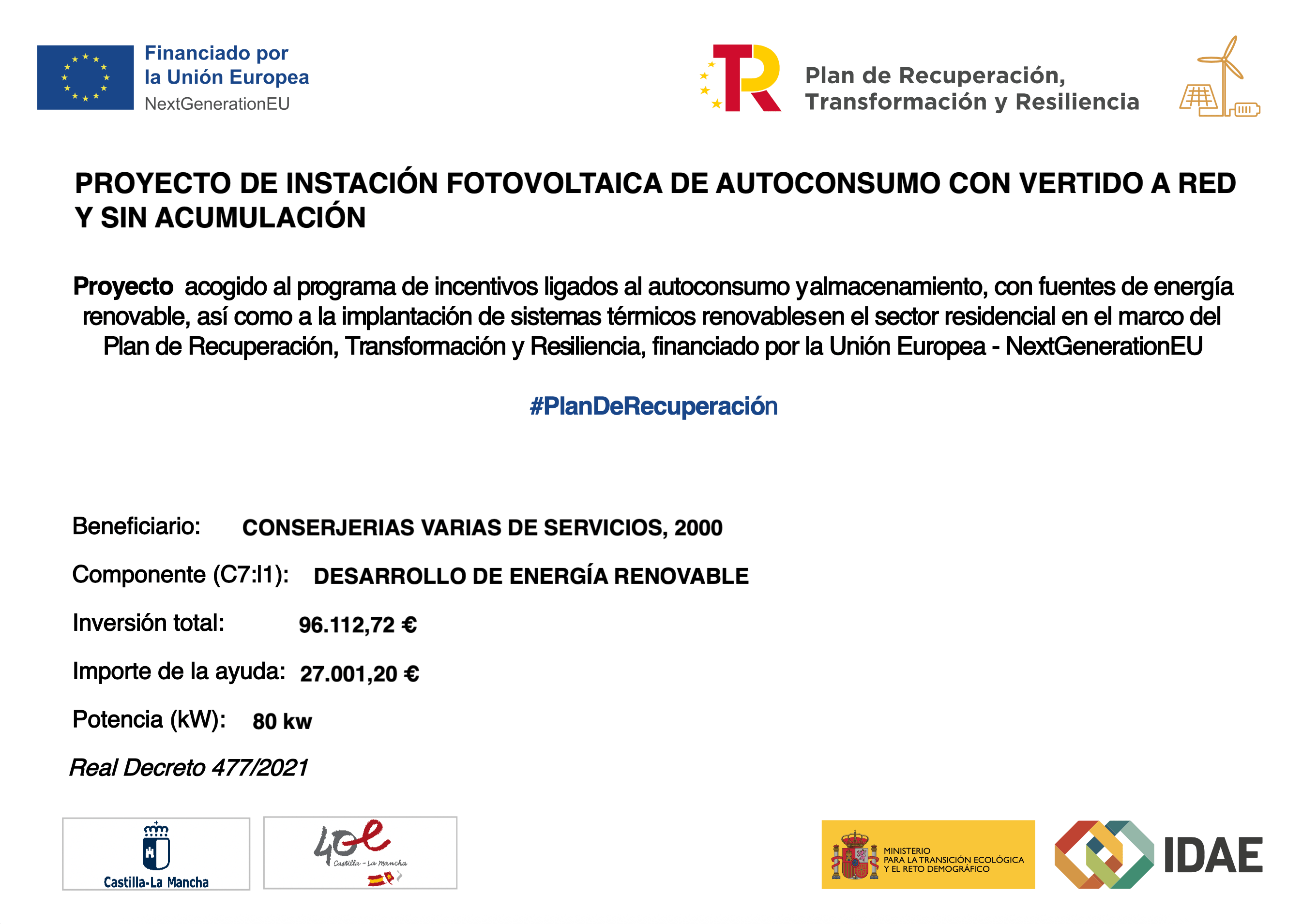 Conserjerías Varias (de Grupo CV) impulsa su transición energética con una instalación fotovoltaica de 80 kW